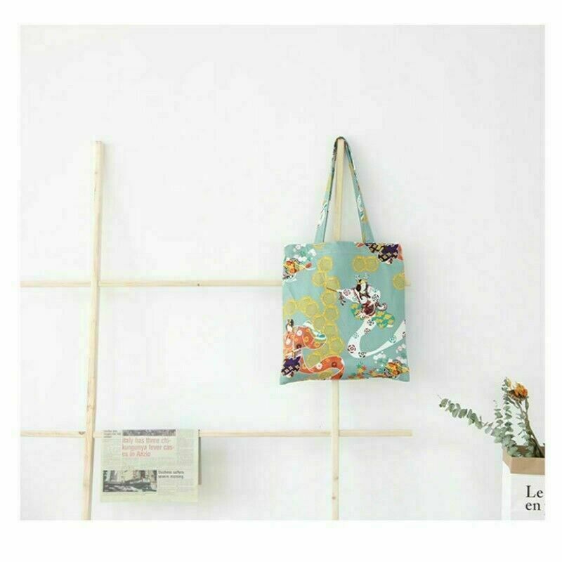 Women Floral Japanese Bag Handbag Eco Cotton Shopper Tote Geisha Ukiyoe New NR9