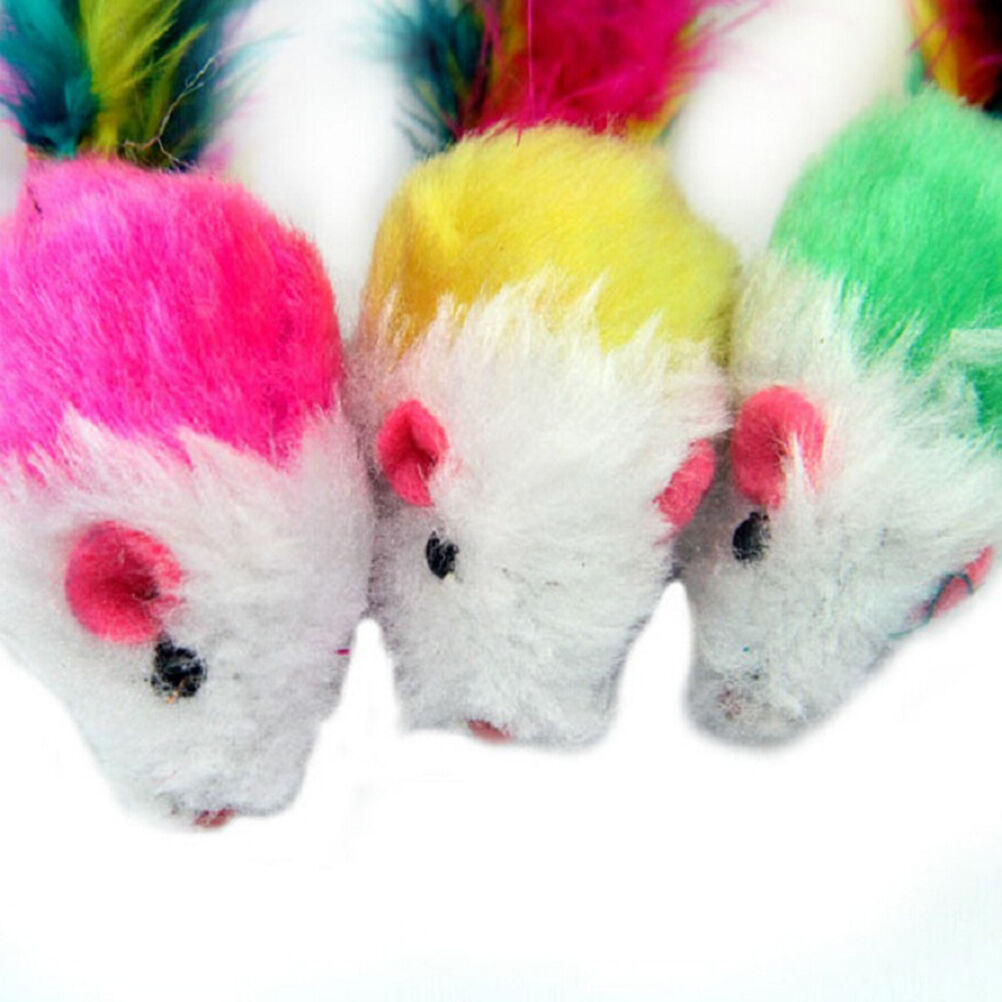 2x Soft Fleece False Mouse Cat Toys Colorful Feather Funny Playing Toys Y1