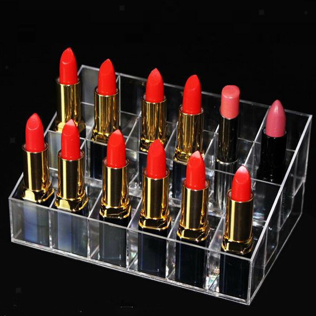 Clear Acrylic Makeup 24 Slot Lipstick Nail Polish Holder Stand Organizer