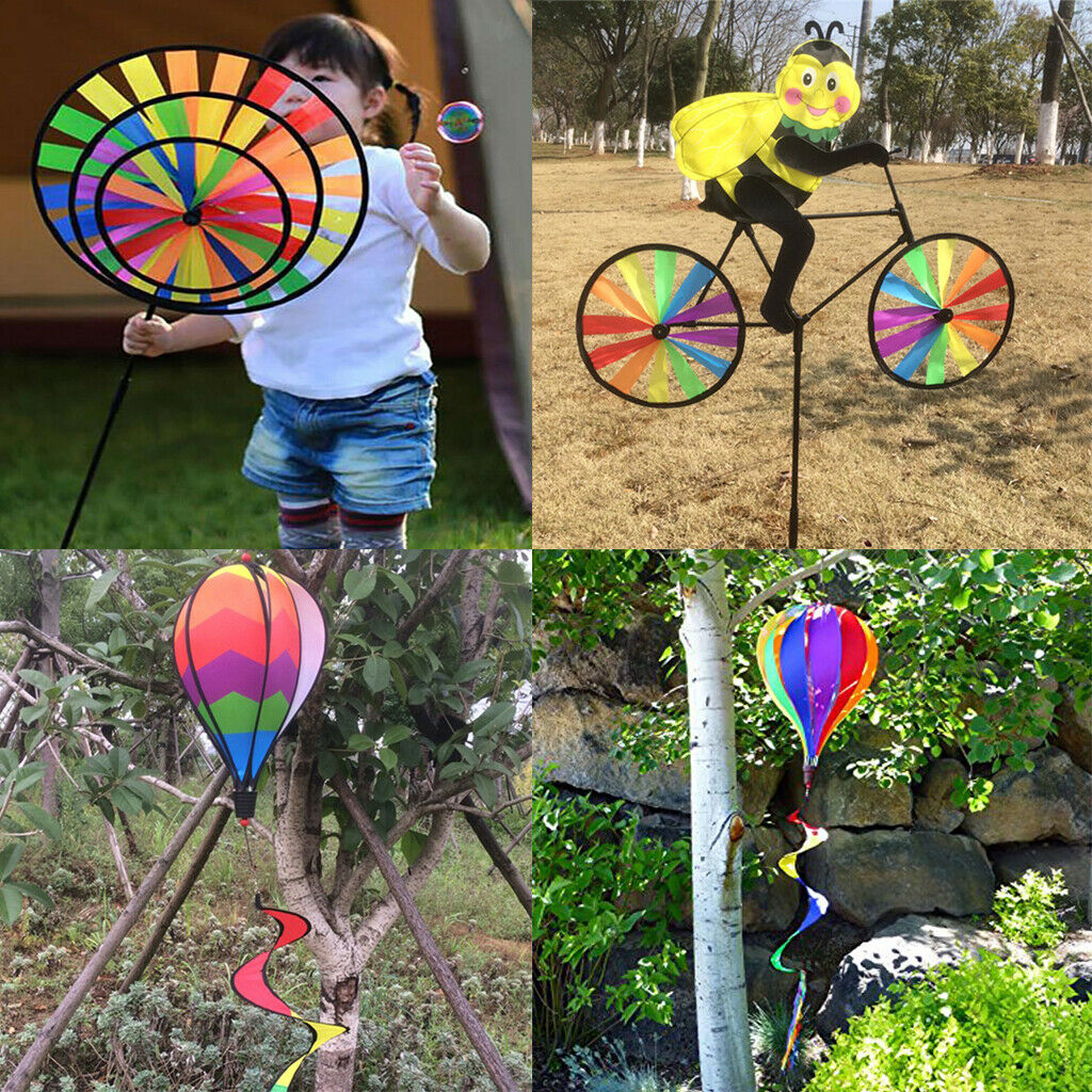 Creative  Wind Garden Rainbow Single Spinner Wheel With Grounded Stake