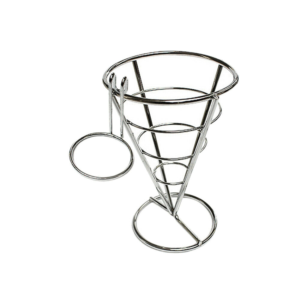 Stainless French Fry Stand Cone Basket Holder with Dip Bowl for Chips Snack