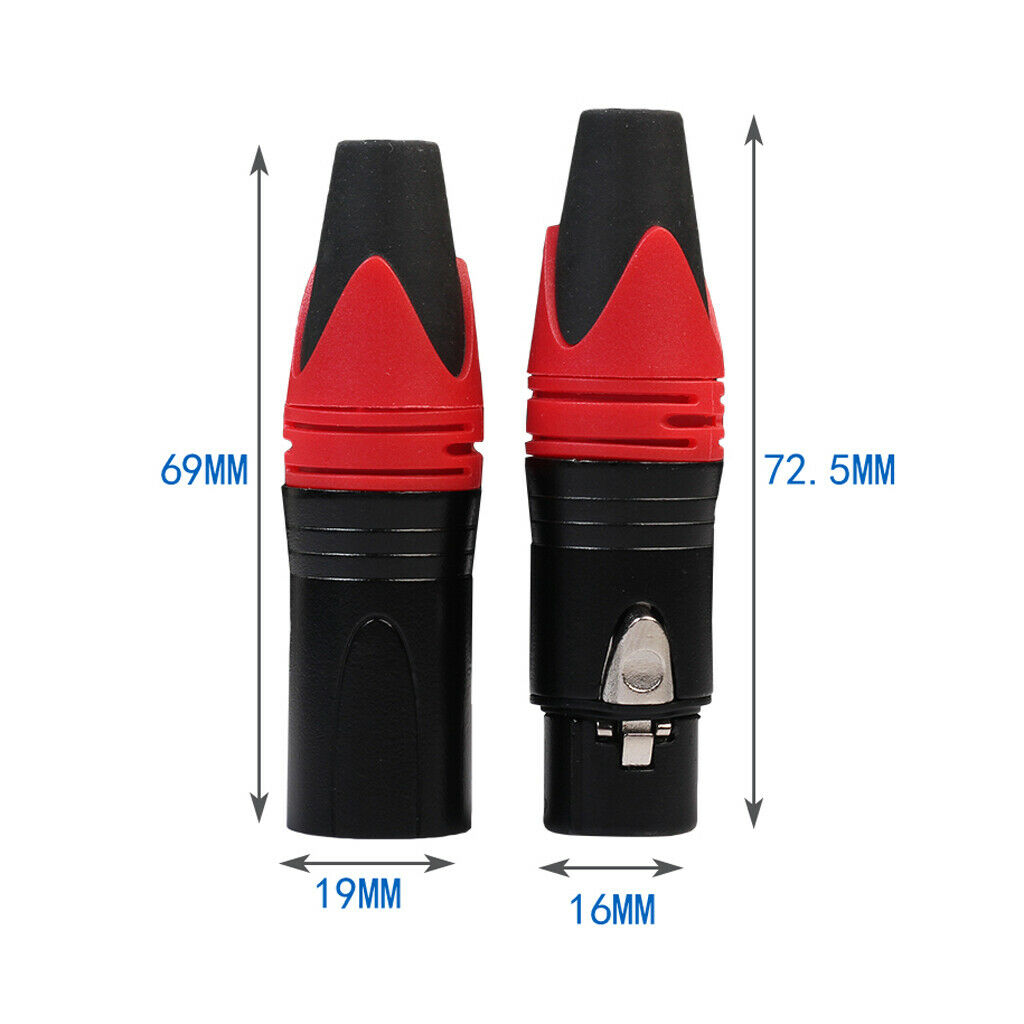 10 Piece Red 3 Pin XLR Solder Type Connector - 5 Male and 5 Female Plug Cable