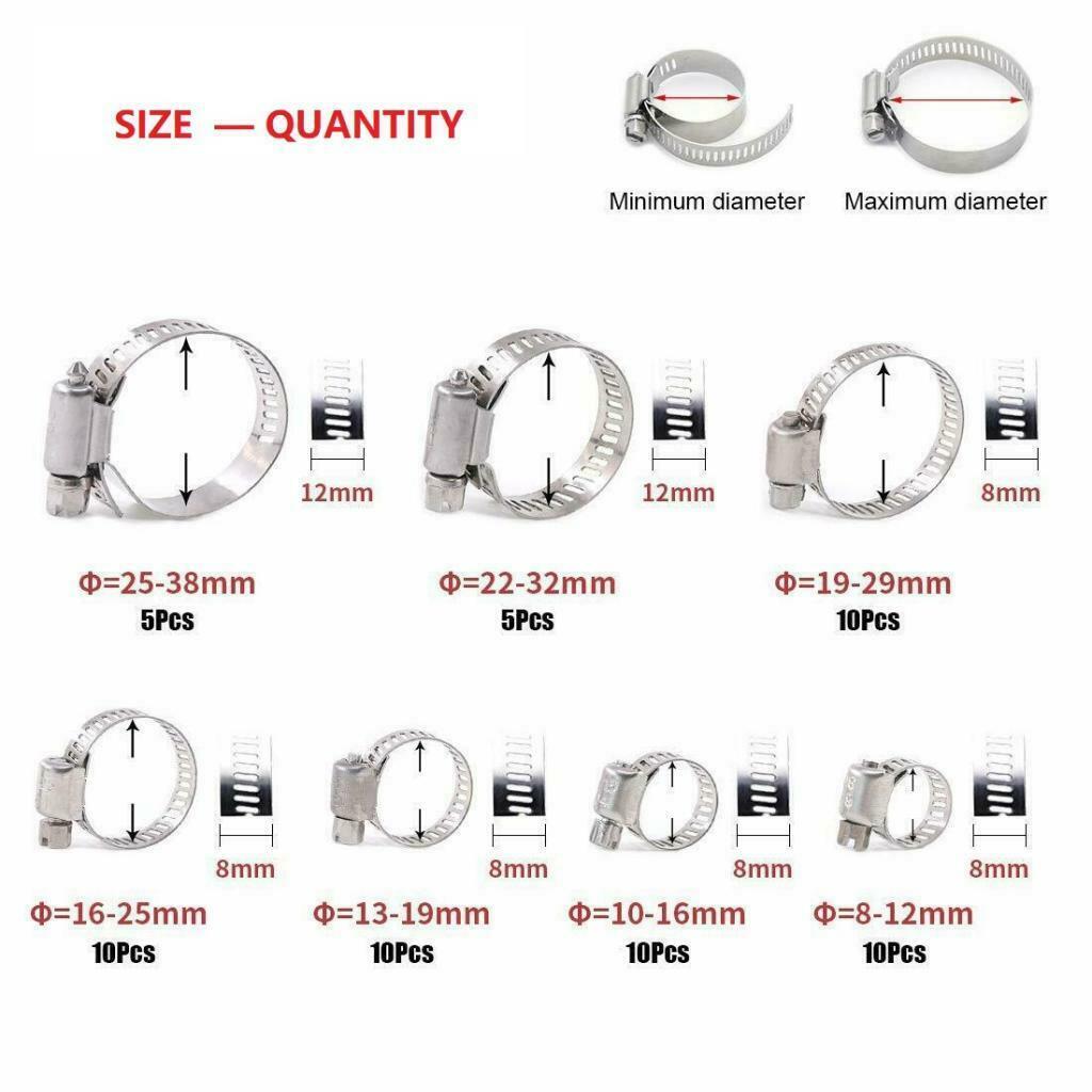 60 Pieces Hose Clamps Stainless Steel Worm Drive 8-38mm Hose Clamps Pipe Clamp
