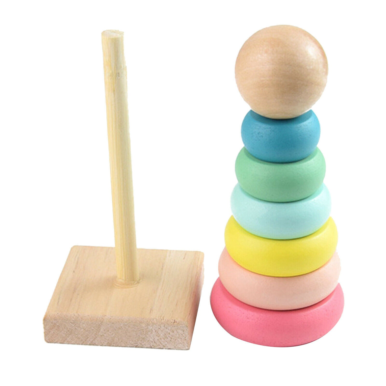 Rainbow Stacker Tower Stacking Rings Wooden Toddler Learning Montessoris Toys