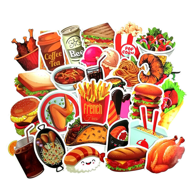 50X Creative colorful food drinks coffee home stickers DIY scrapbook album decor