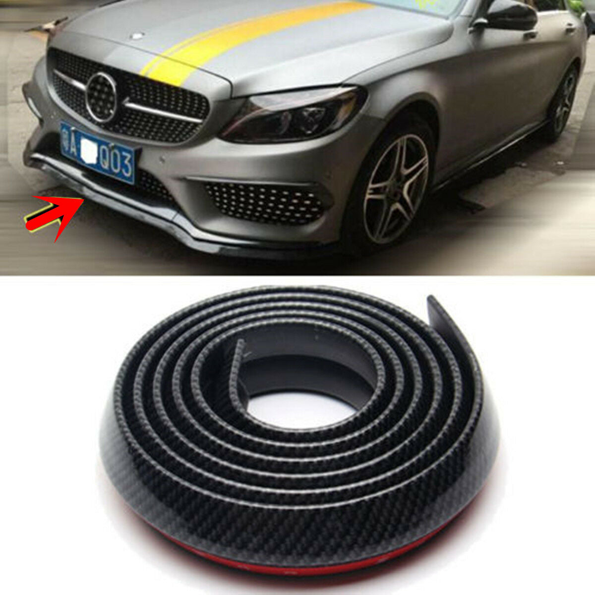 Universal Carbon Fiber Front Bumper Lip Splitter Chin Spoiler Body Kit Trim