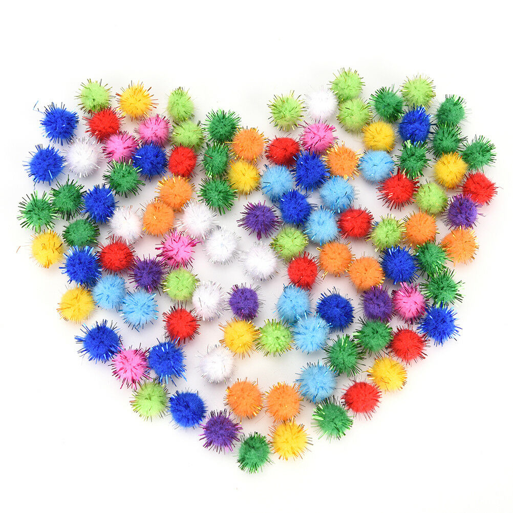 100X glitter tinsel pompom balls small pompoms ball cat puppy toys pet sup.l8