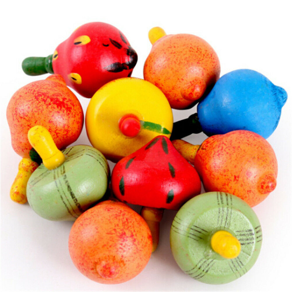 Wooden Spinning Tops Colorful Fruit Mushroom Gyroscope Kids Gift To.l8
