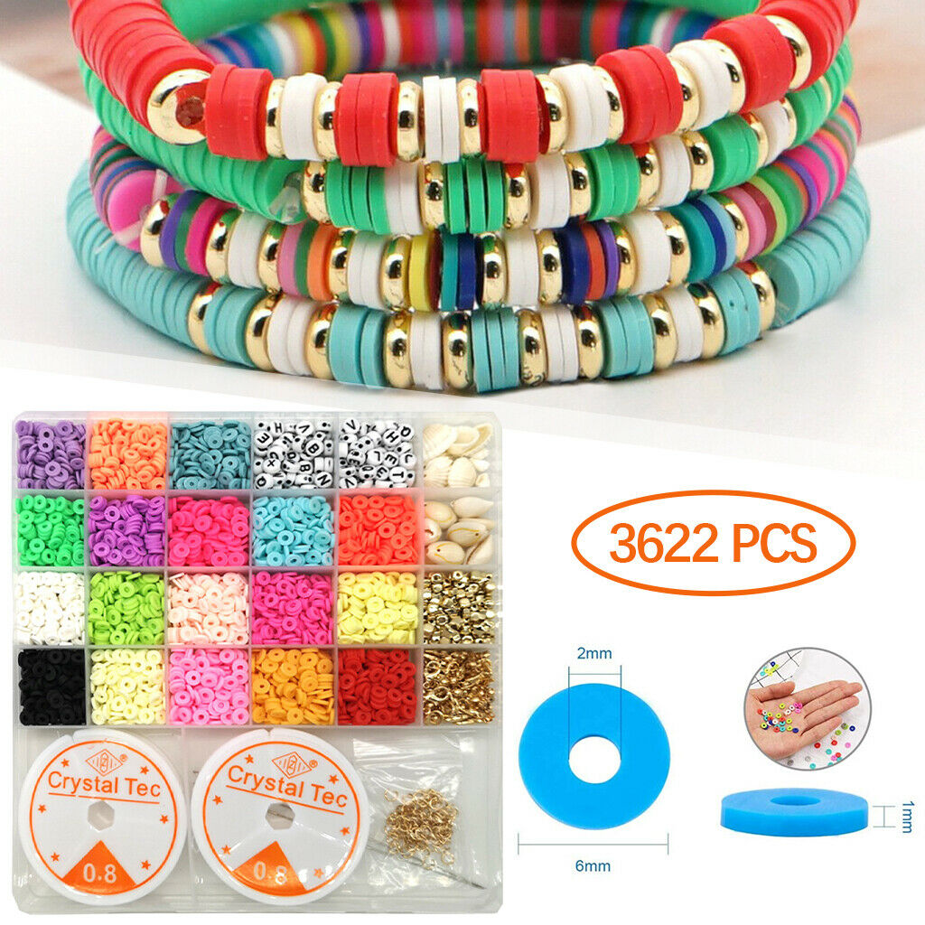 3622pcs Flat Disc Polymer Clay Loose Spacer Beads for DIY Jewelry Making Kit