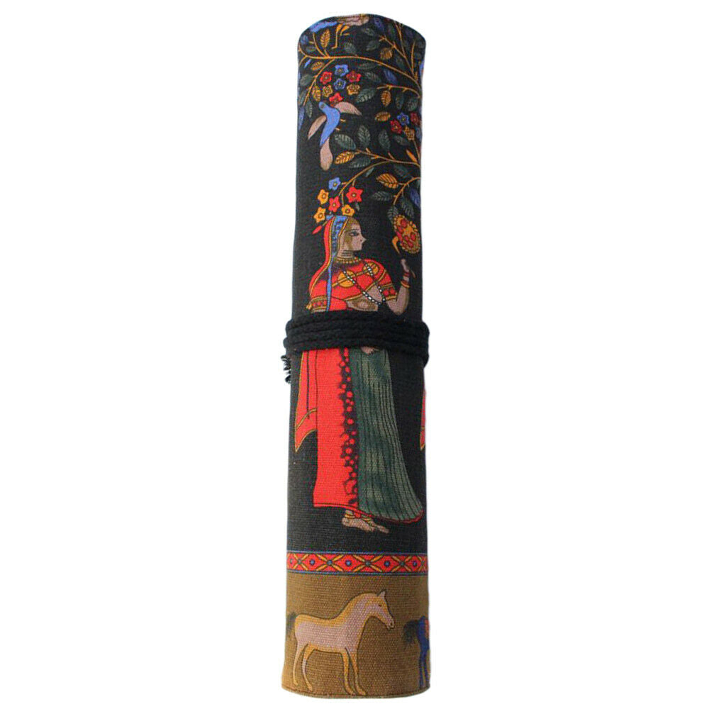 Artist Paint Brushes Pen Storage Case Roll Up Canvas Pouch Bag Organizer
