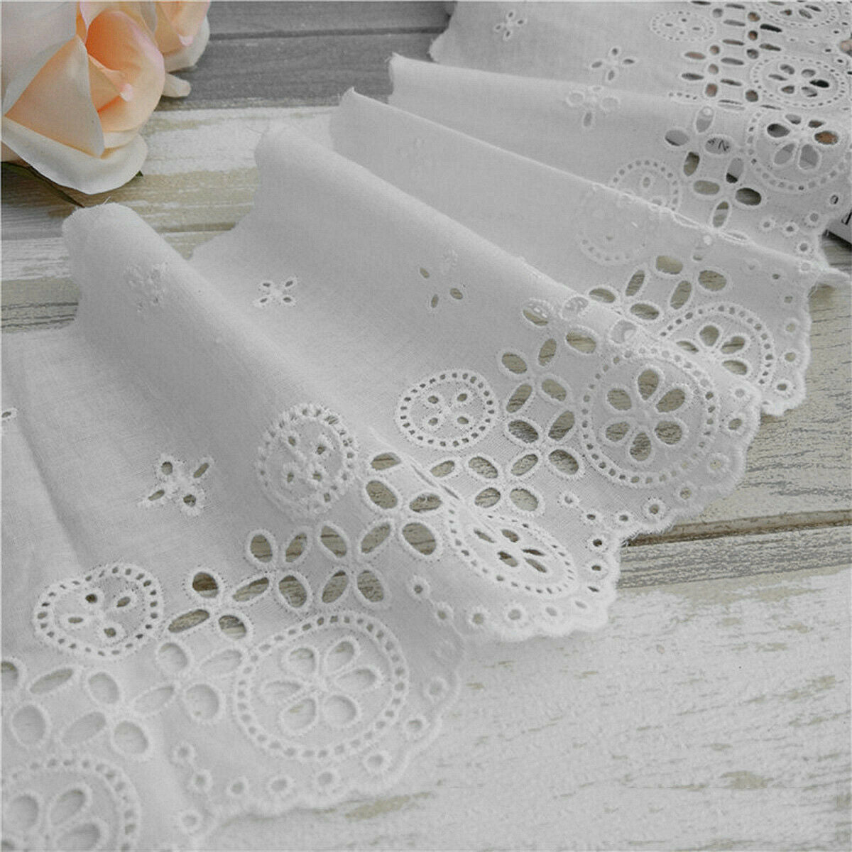 3 Yards Cotton Hollow Embroidered Lace Trim Clothes Dress DIY Sewing Fabric
