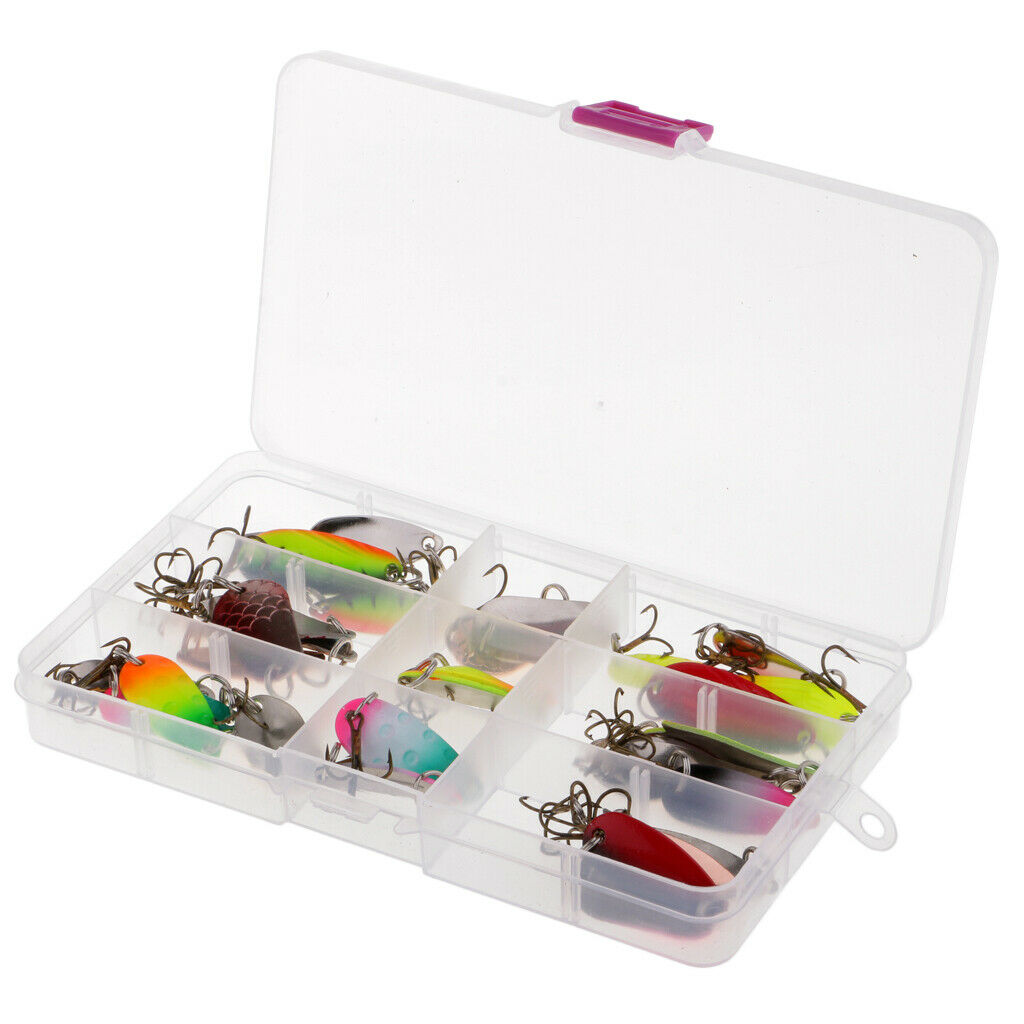 30pcs Metal Spoon Bait Bass Trout Salmon Fishing Lure Treble Hooks 3 Sizes