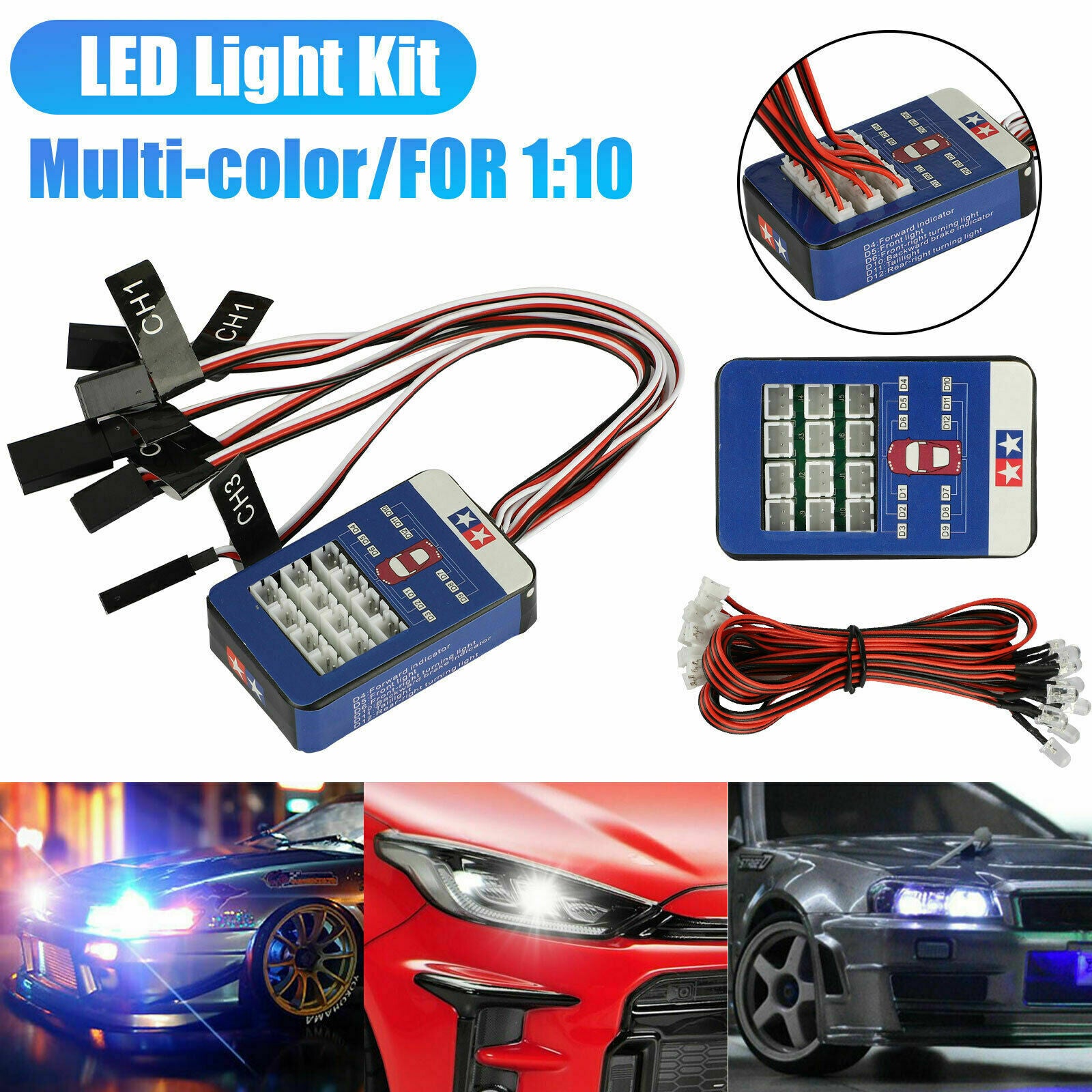 12 LED Lighting Kit Steering Brake Simulation Flash Light for 1/10 Tamiya HSP