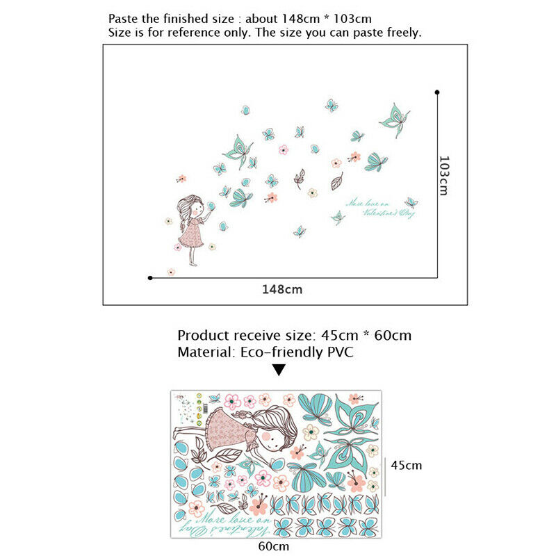 Flying butterfly girl wall stickers Girls room decoration art cartoon Wal.l8