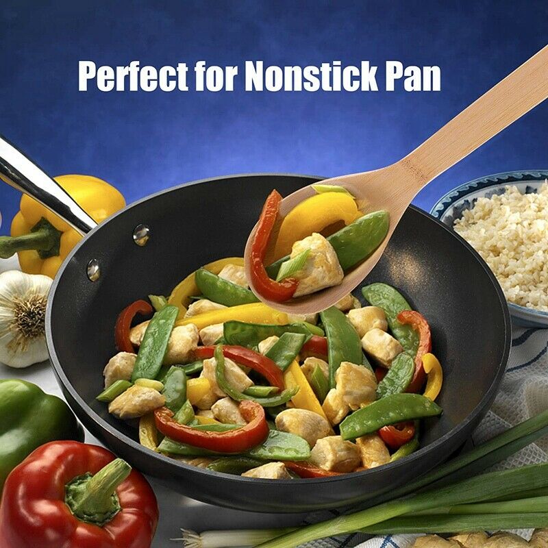 Bamboo Kitchen Utensils, Wooden Cooking Utensils with Holder, Wooden SpatulaL8W3