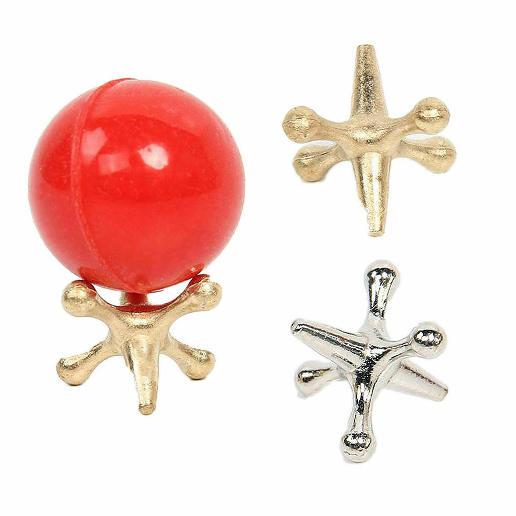 10PCS Metal Jacks Game w/ Bouncy Ball Fivestones Set Classic Party Toys
