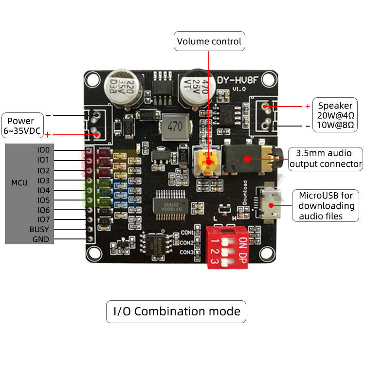 12V 24V Voice Playback Module One-to-One Trigger Serial Port Control For Arduino