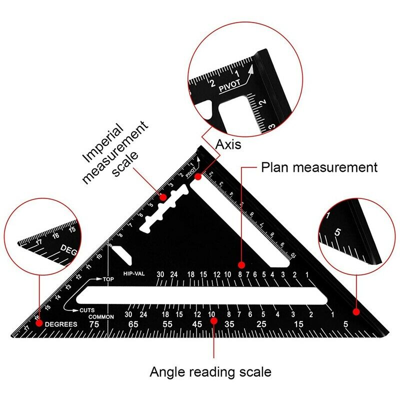 2 Pack 7 Inch and 12 Inch Triple-cornered Ruler, Square Protractor,Layout MeasP1
