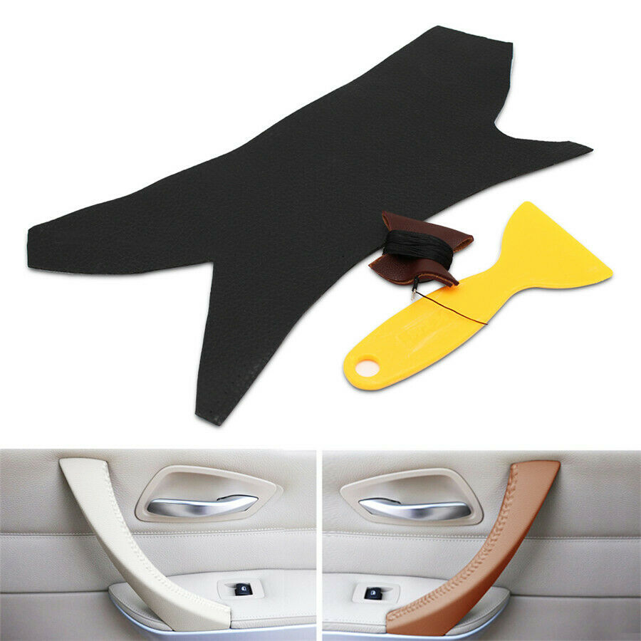 Hand Sewing Left Inner Door Handle Black Leather Cover For BMW E90 E91 E93 05-12