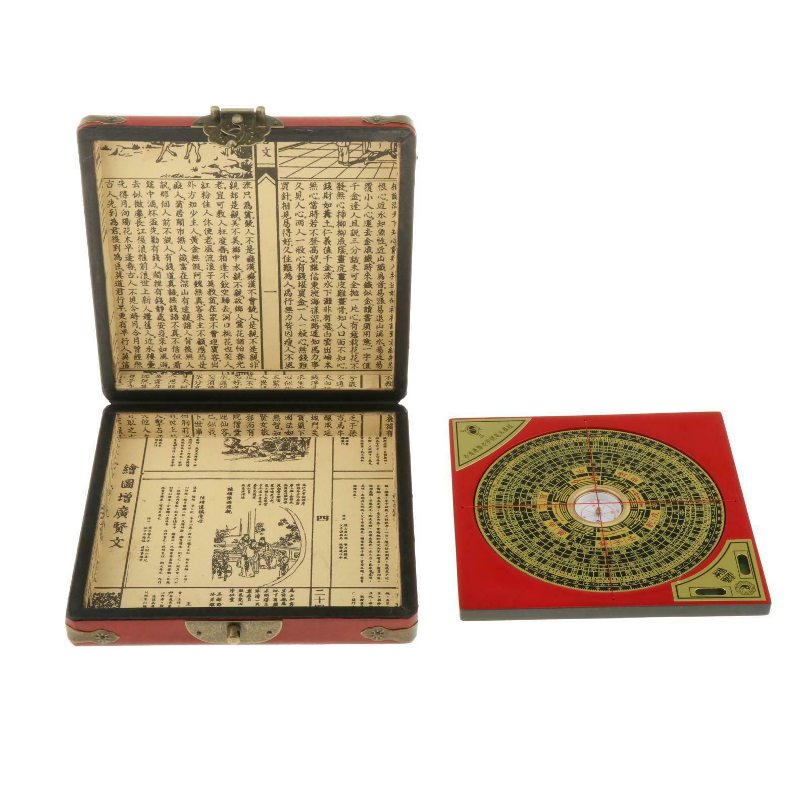 BaGua Feng Shui Chinese Compass Luck with Leather Wooden Dragon Phoenix Box