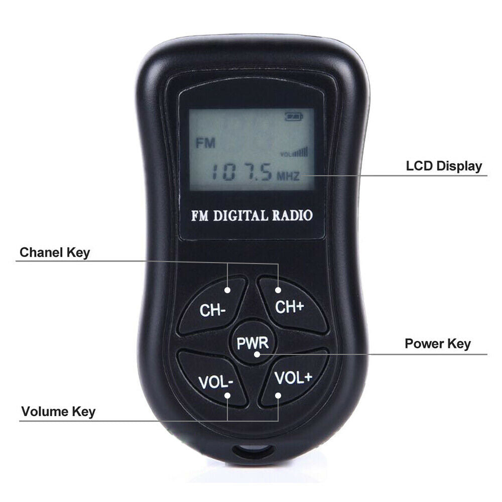 HRD-107 Portable Mini Digital FM Radio Receiver with Earphone Hand Strap Sports
