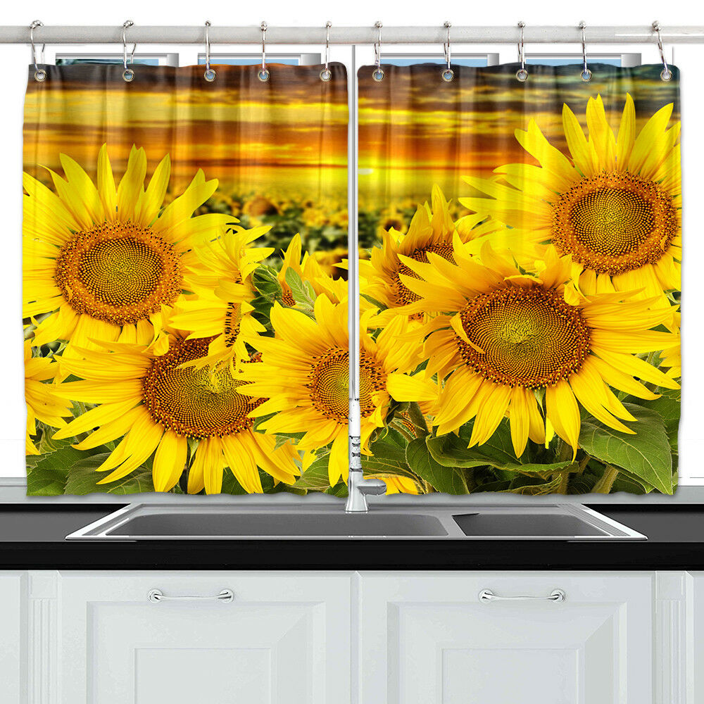 Sunflower Flower Window Curtain Treatments Kitchen Curtains 2 Panels, 55X39"