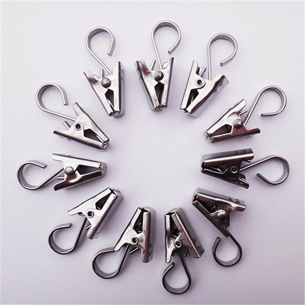 Pack of 10 Stainless Steel Hanging Clips Clothings & Curtains Hook Hanger