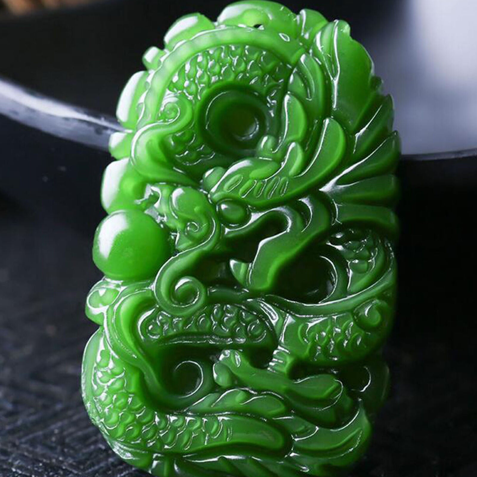 Burmese Grade A Jadeite Jade Dragon Pendant Necklace