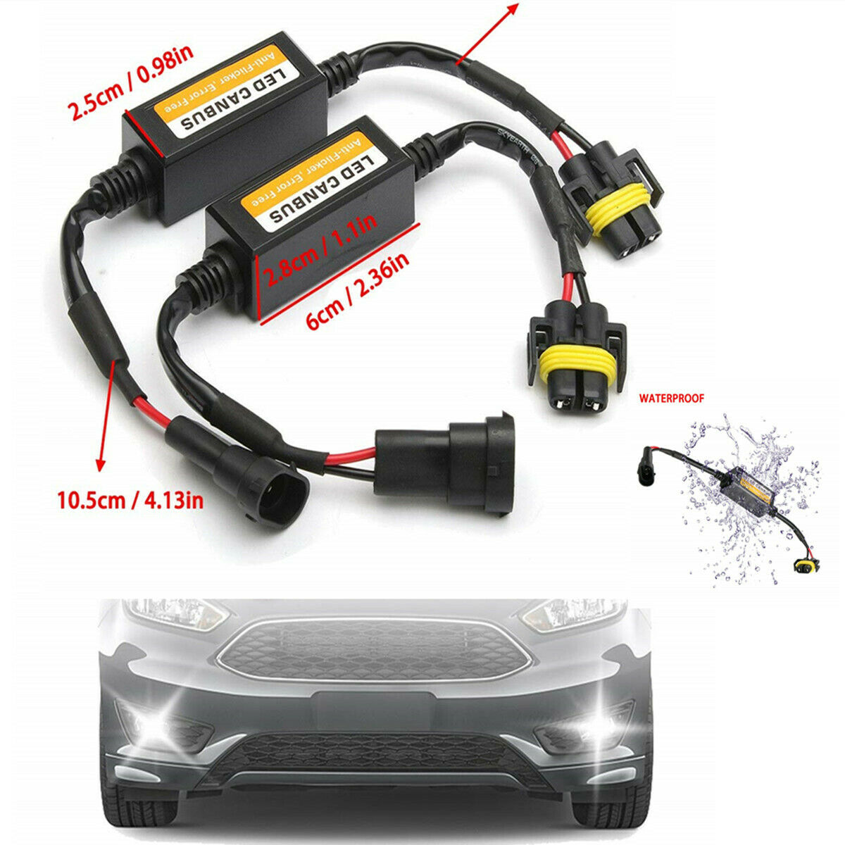 2X H8 H9 H11 LED Canbus Headlight Decoder Anti Flicker  Load Resistor Error Free