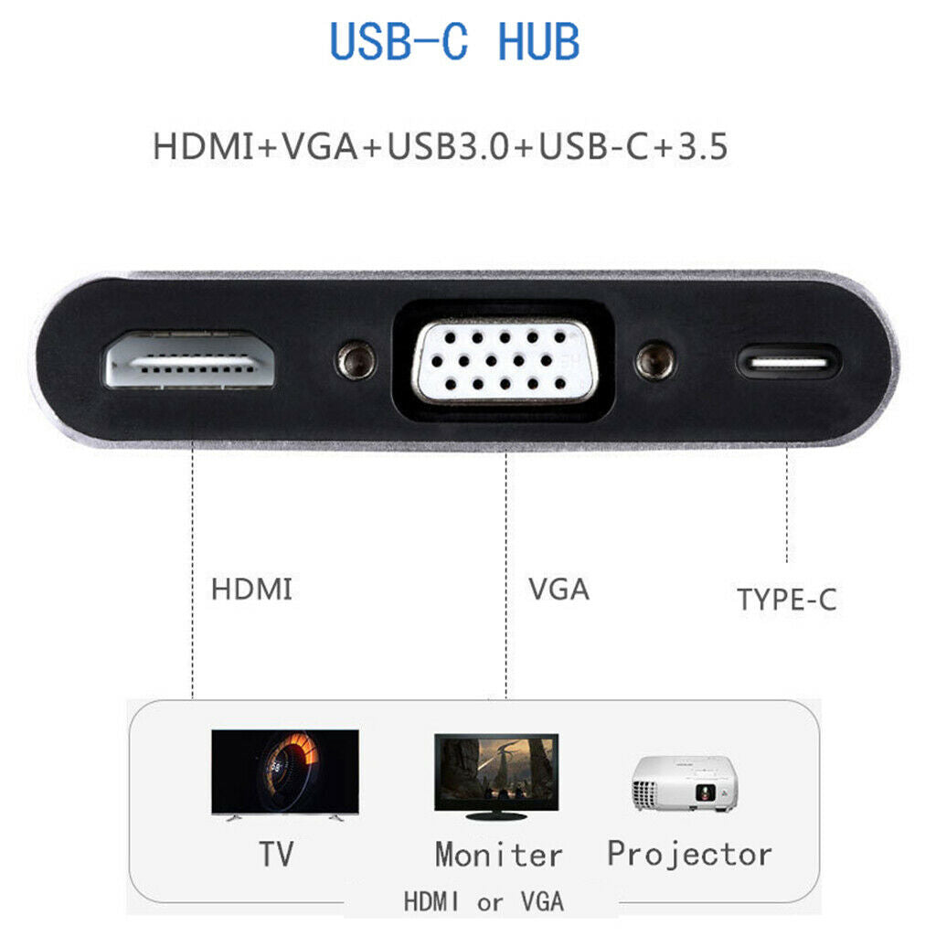 USB C Hub USB-C Type C to HDMI USB3.0 PD VGA 3.5MM Port 4K for Sumsung