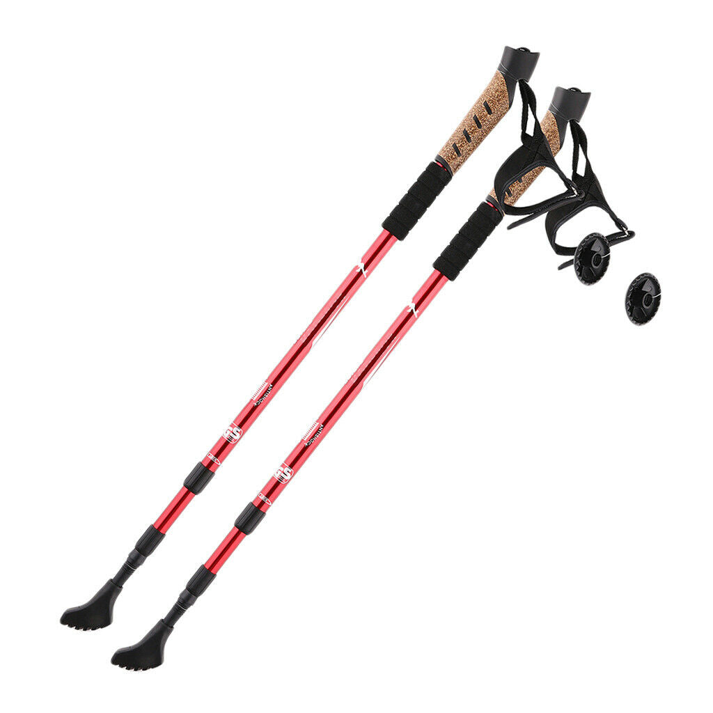 Trekking Walking Stick Poles Canes Cork Handle 26.4'' to 53'' Sticks Red