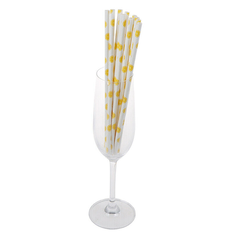 25pcs/lot Yellow Lemon Drinking Paper Straws Christmas Baby Shower Decora.l8
