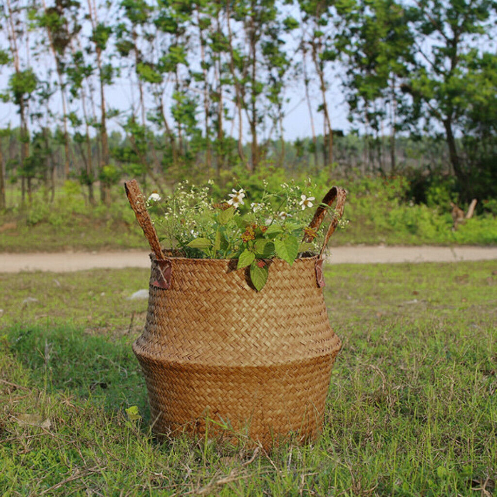 StrawWoven Flower Pot Vase Basket Green Plant Holder 36x32cm Brown