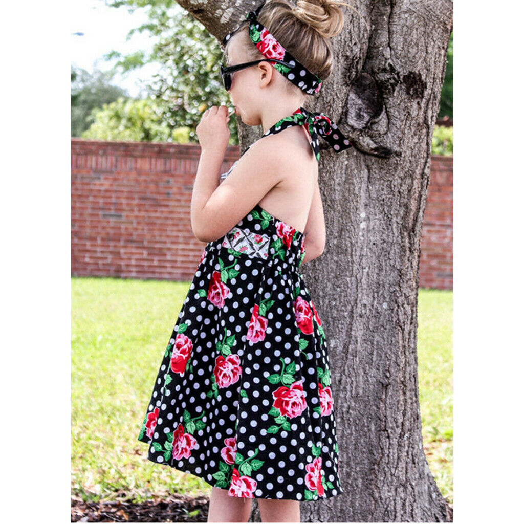 Baby Kids Girls Flower Print Ruffles Dress 2T Black