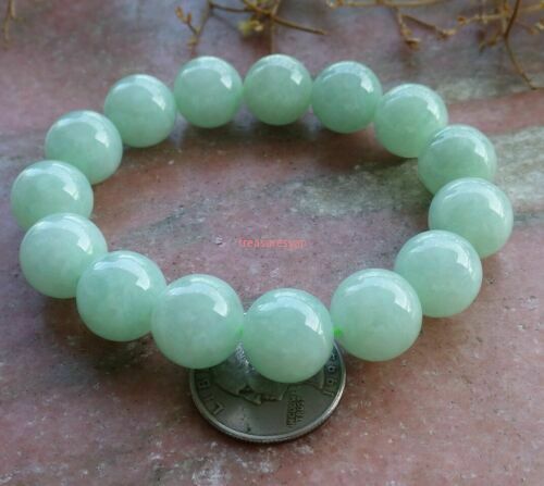 Certified Green Burma A JADE Jadeite Bead Lotus Flower Bangle Bracelet 13mm