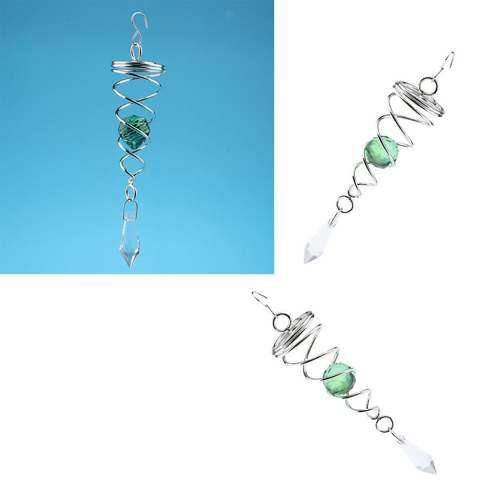 2 Pieces Metal Crystal Spiral Wind Spinner for Indoor Outdoor Green
