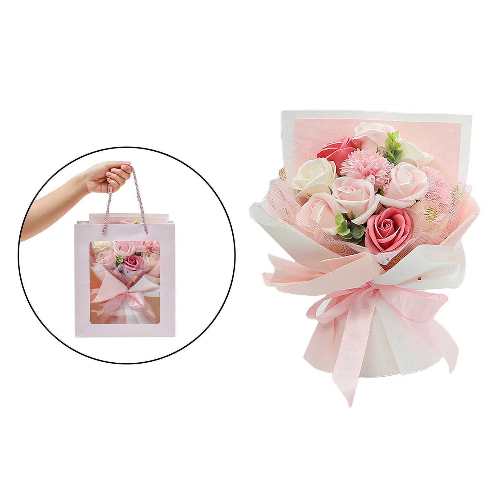 2pcs Carnation Rose Soap Flower Bouquet Birthday Valentine's Day Gift Party