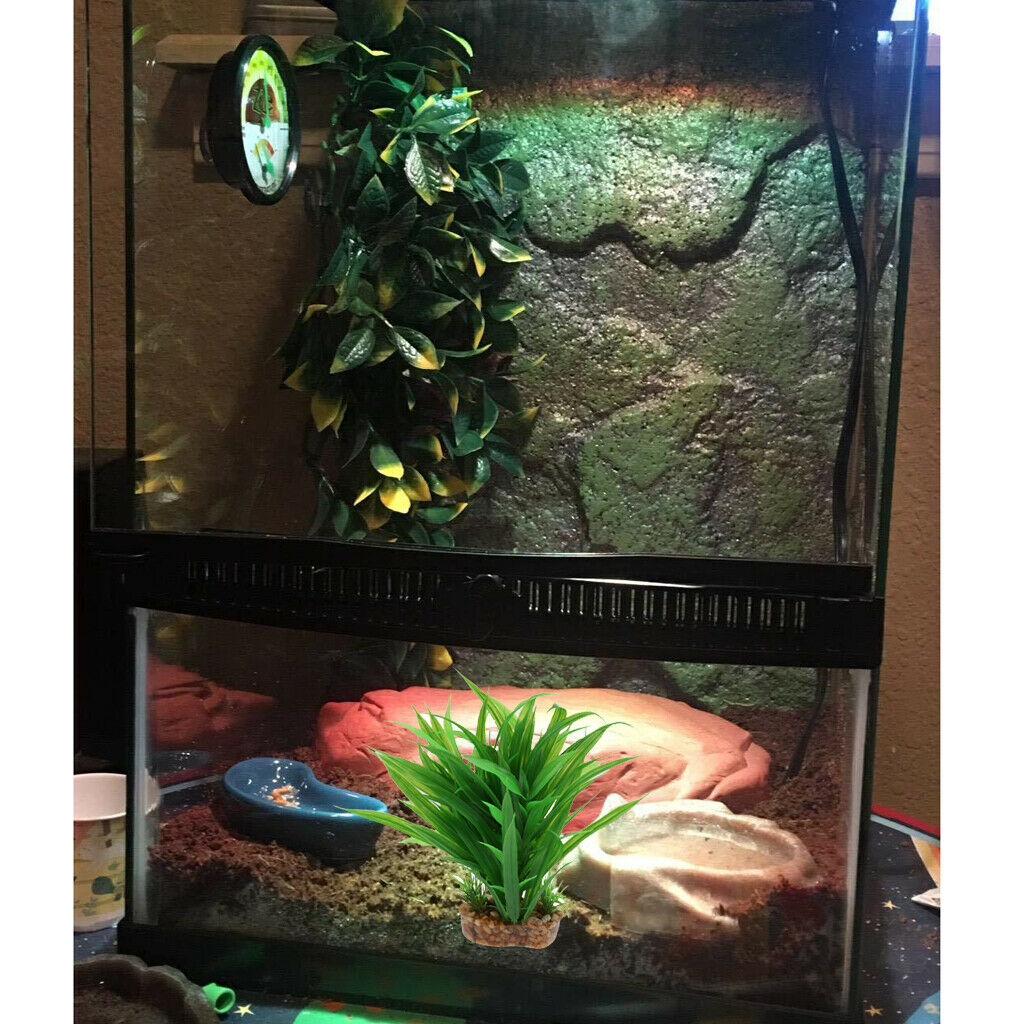 2 Pcs Plastic Green Bamboo Leaf Plants Grass for Terrarium Aquarium Fish Tank