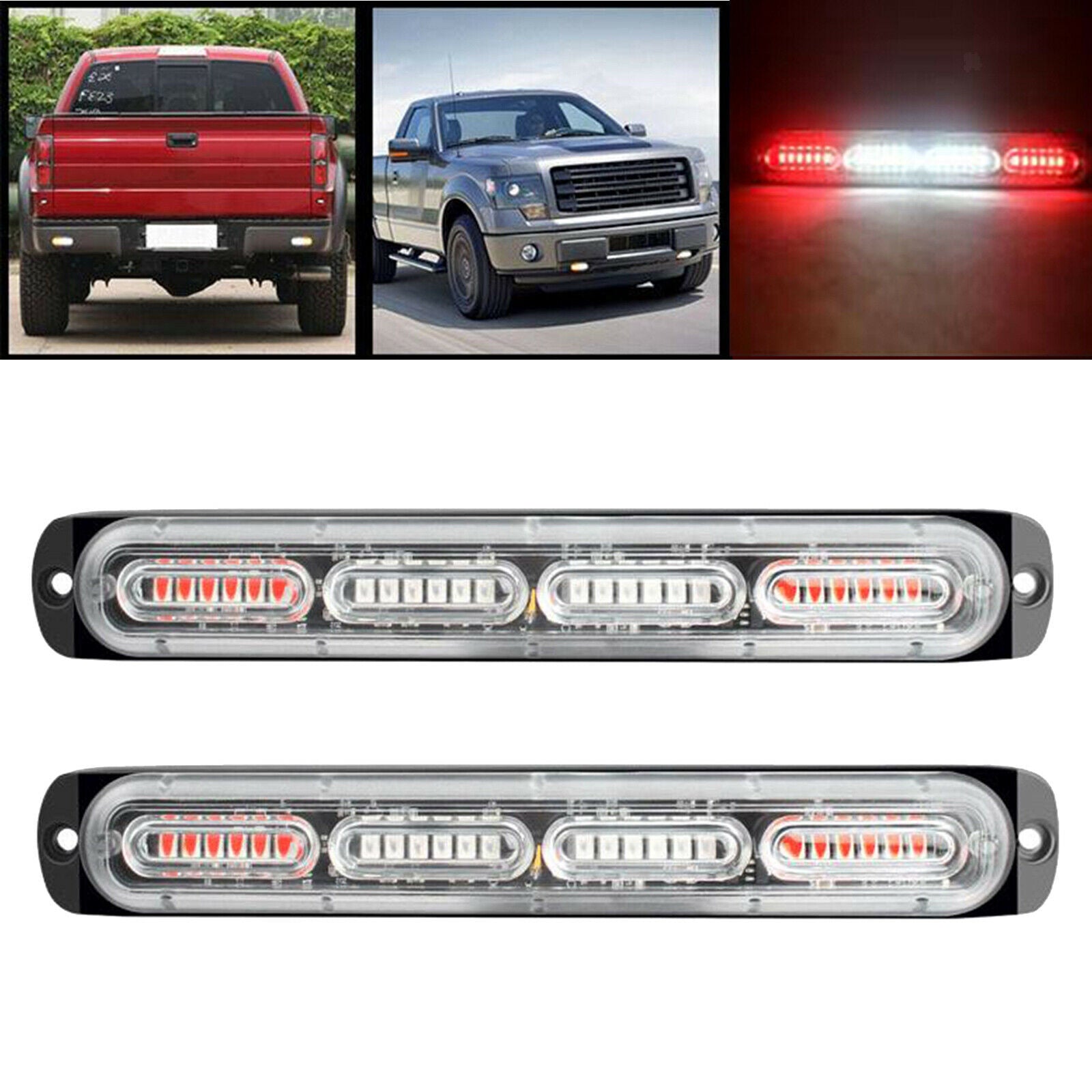 2PCS Car Truck 24 LED Warning Hazard Strobe Flashing Lamp Bar Red_Whte