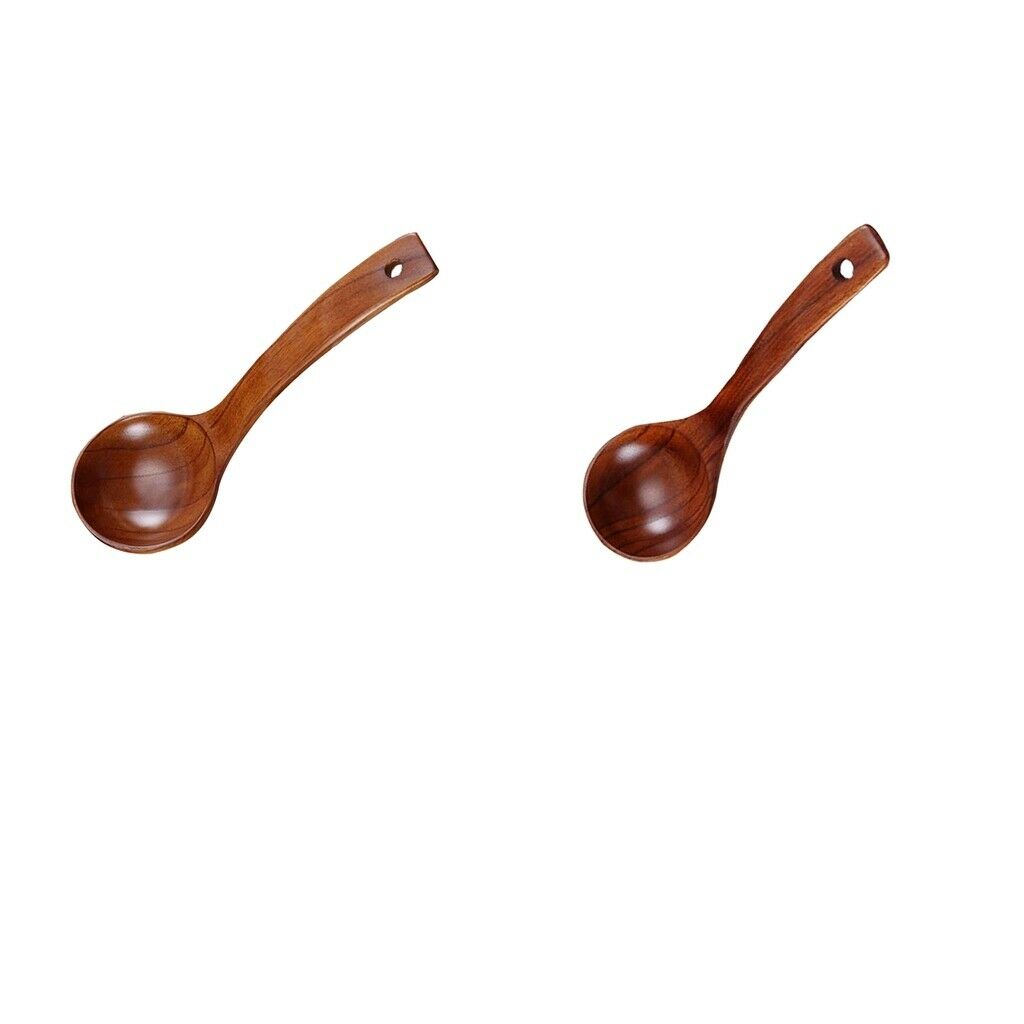2Pcs Natural Wooden Bamboo Ladle Scoop Soups, Sauces, Casseroles, Porridge