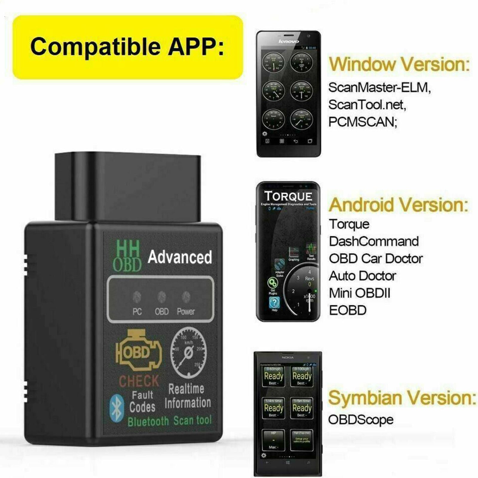 OBD2 Car Bluetooth Code Scanner Reader ELM 327 Automotive Diagnostic Tool OBDII