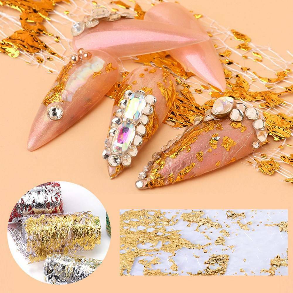 10Roll Silk Nail Art Foil Lace Fragments Glitter Flakes Decor Manicure Decals US