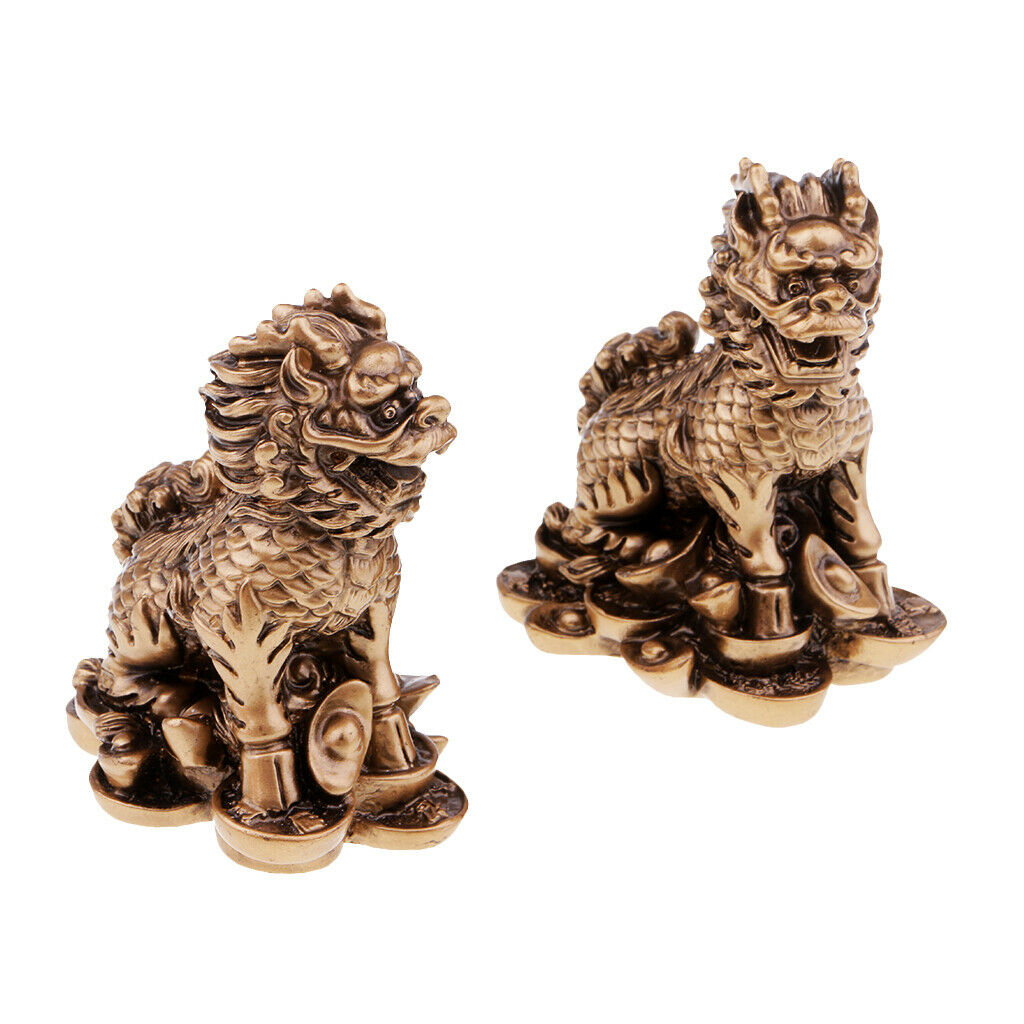 Two Lions Statues Art Decration Lion Sculpture Fengshui Arts Crafts