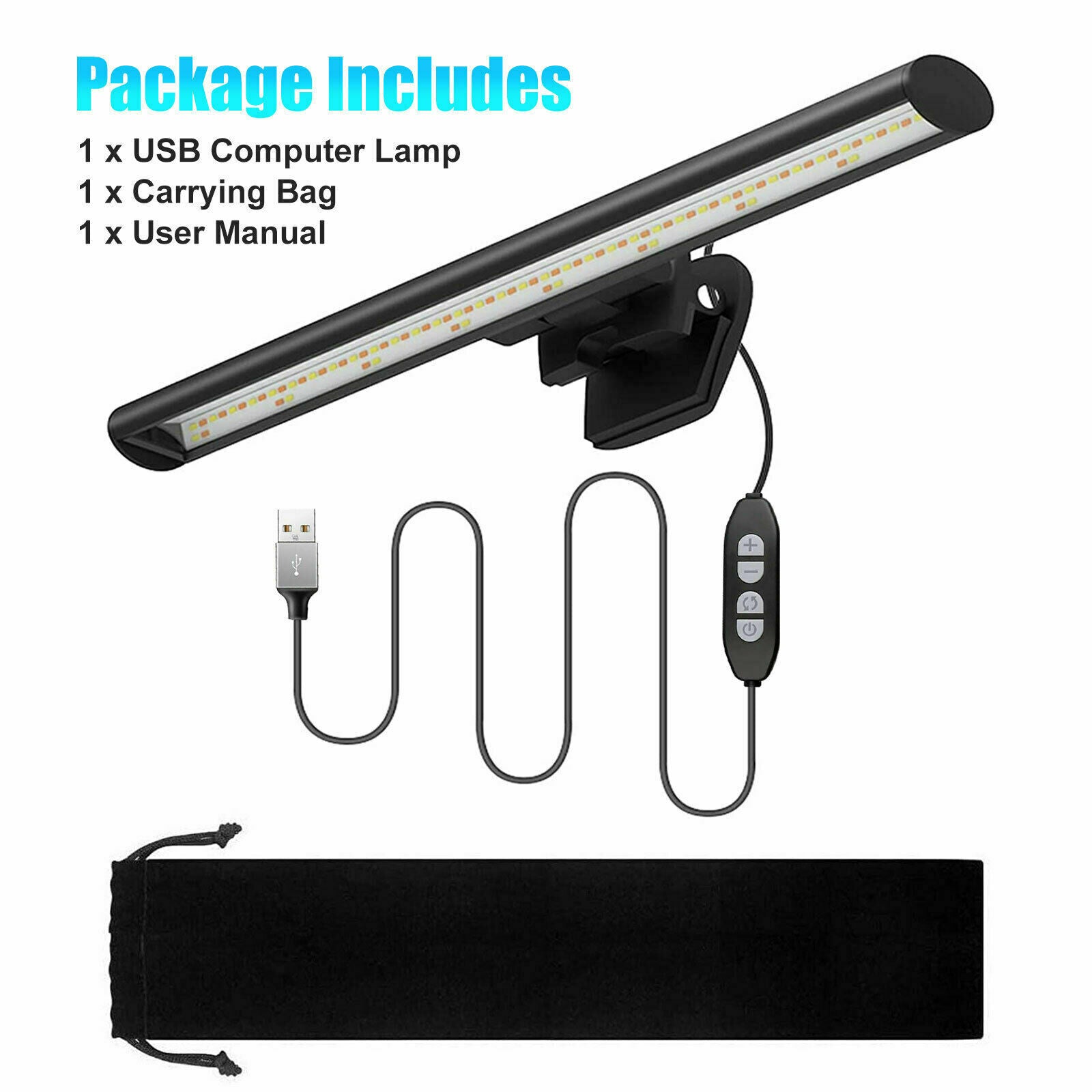 LED Desk Lamp USB Computer Laptop Monitor Screen Clamping Light Bar Office Home