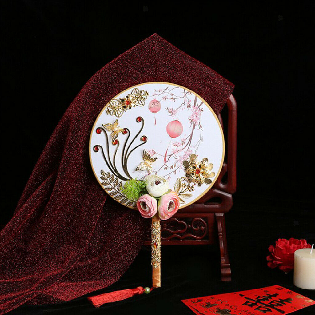 1 Set DIY Handmade Round Fan Chinese Style Wedding Bride Round Hand Fans A
