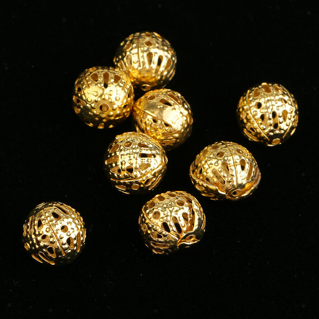 2X 100Pcs Golden Hollow Filigree Ball Loose Spacer Beads for Jewelry Making 8mm