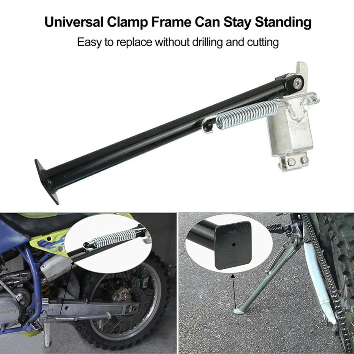 14" Clamp On Side Kick Stand Motorcycle Frame Kickstand Heavy Duty Off Road Bike