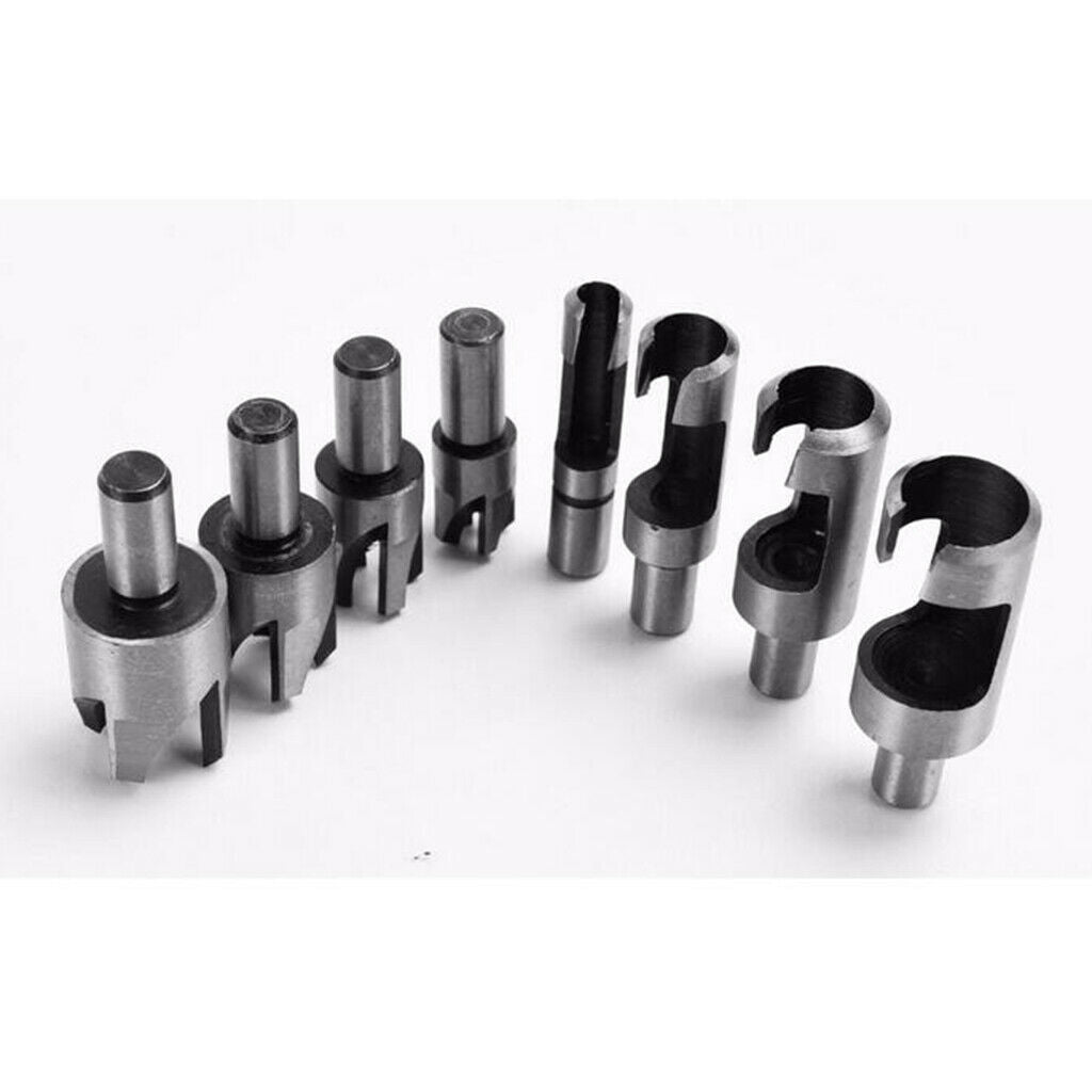 8 Pieces Carbon Steel Taper Claw Type Wood Plug Cutter Drill Bits 5/8" 1/2" 3/8