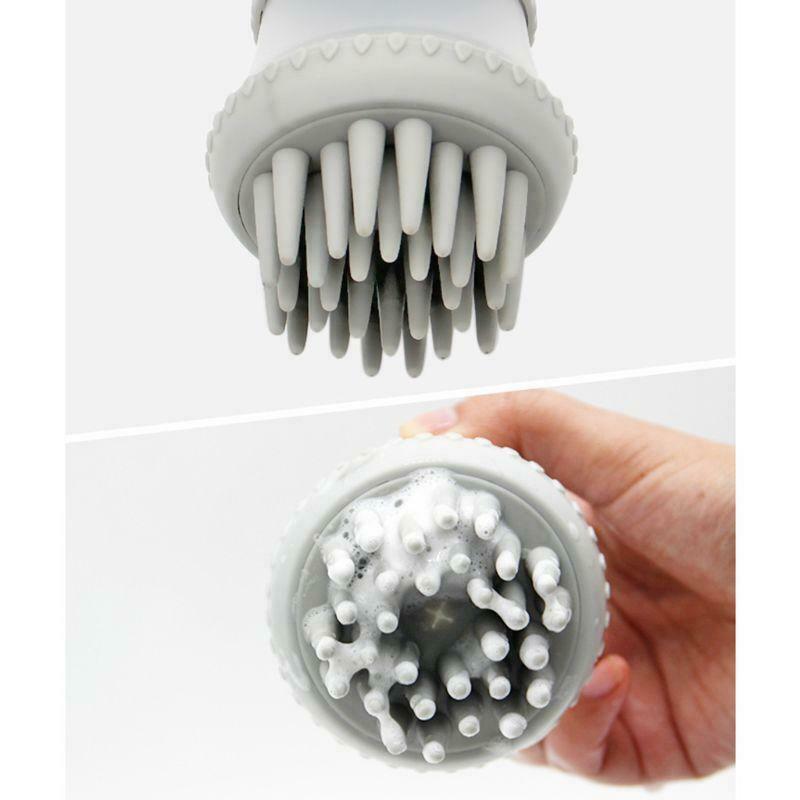 Pet Dog Cat Bath & Massage Brush, Pet Scrubber Shampoo Dispenser Silicone Brush