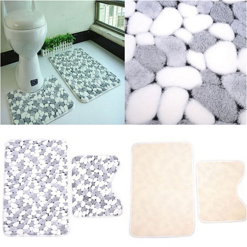 Soft 2pcs Floor Rug Carpet Bath Pedestal Mat Bathroom Shower Toilet Non slip  FT